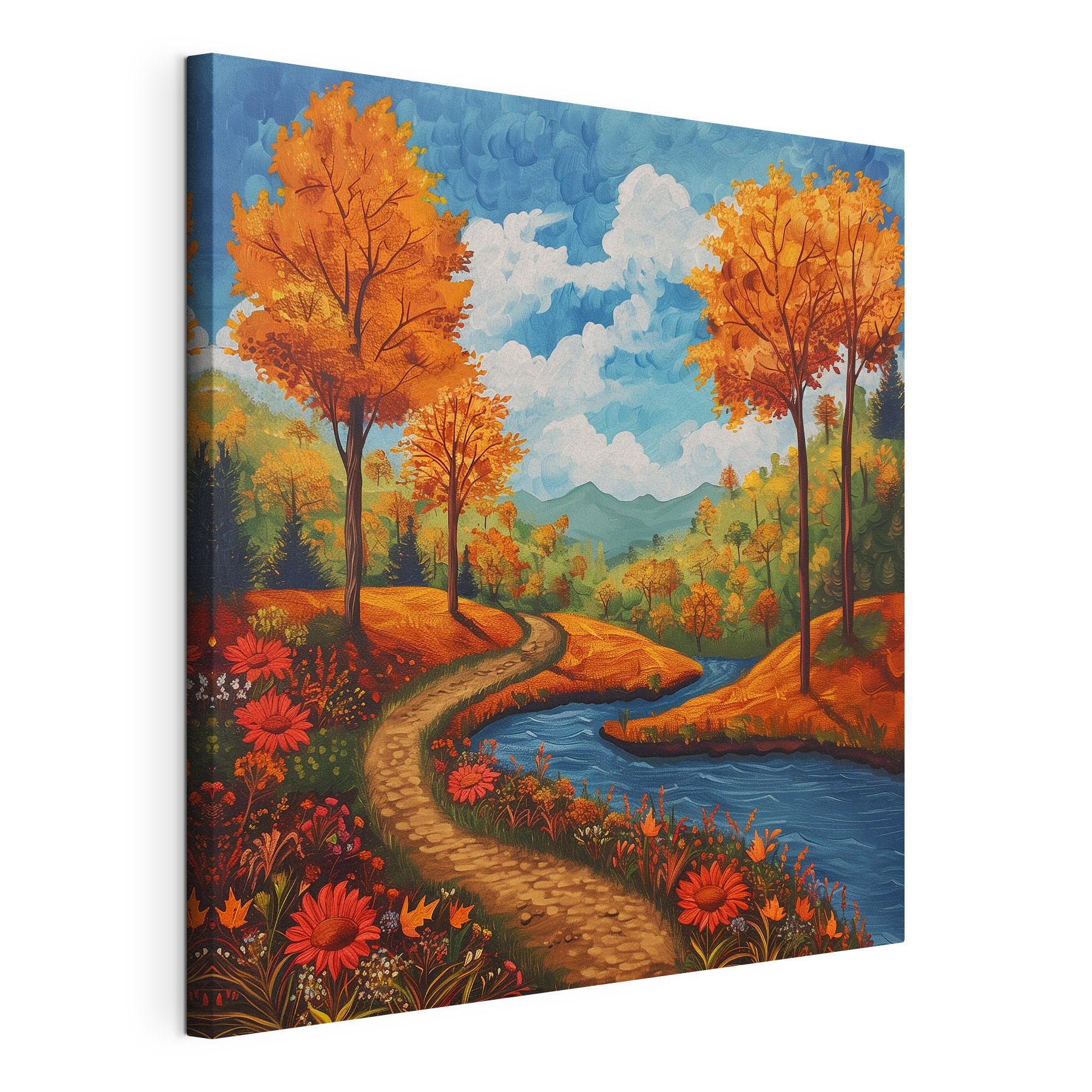 Painting of a river running through a forest Painting of a river running through a forest