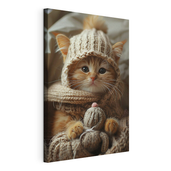 Gato con gorro y bufanda de punto Cuadros Gato con gorro y bufanda de punto