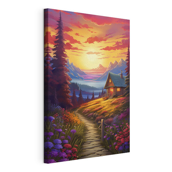 Cuadros Casa en una colina con flores y montañas al fondo (SKU: s40940) Cuadros Cuadros Casa en una colina con flores y montañas al fondo (SKU: s40940)