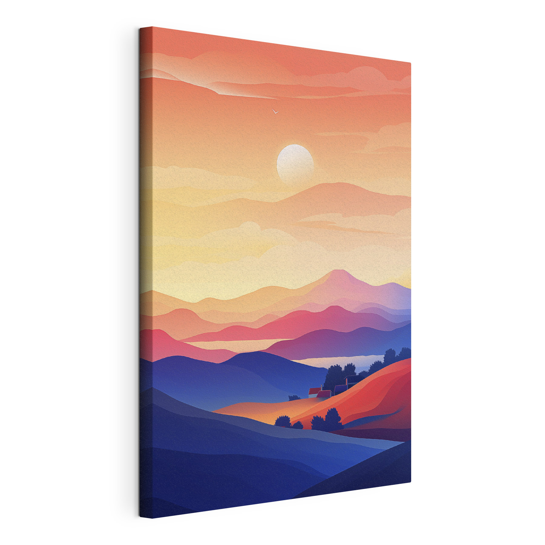 Landscape of mountains and a house