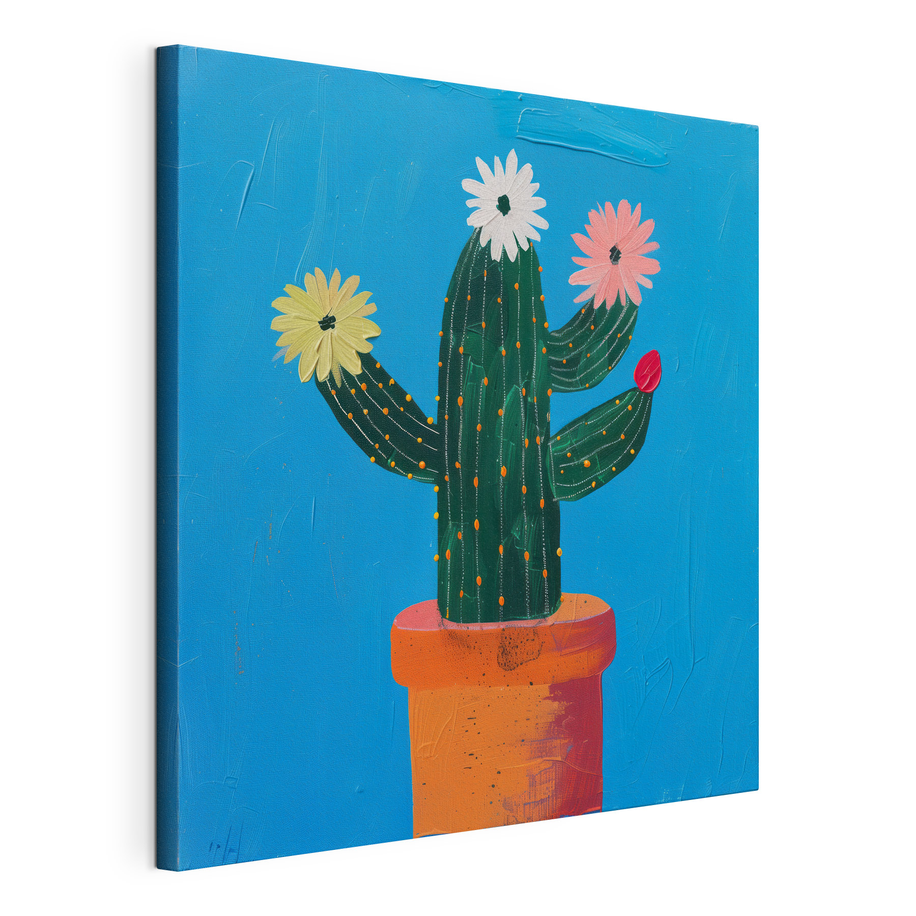 Painting of a cactus with flowers