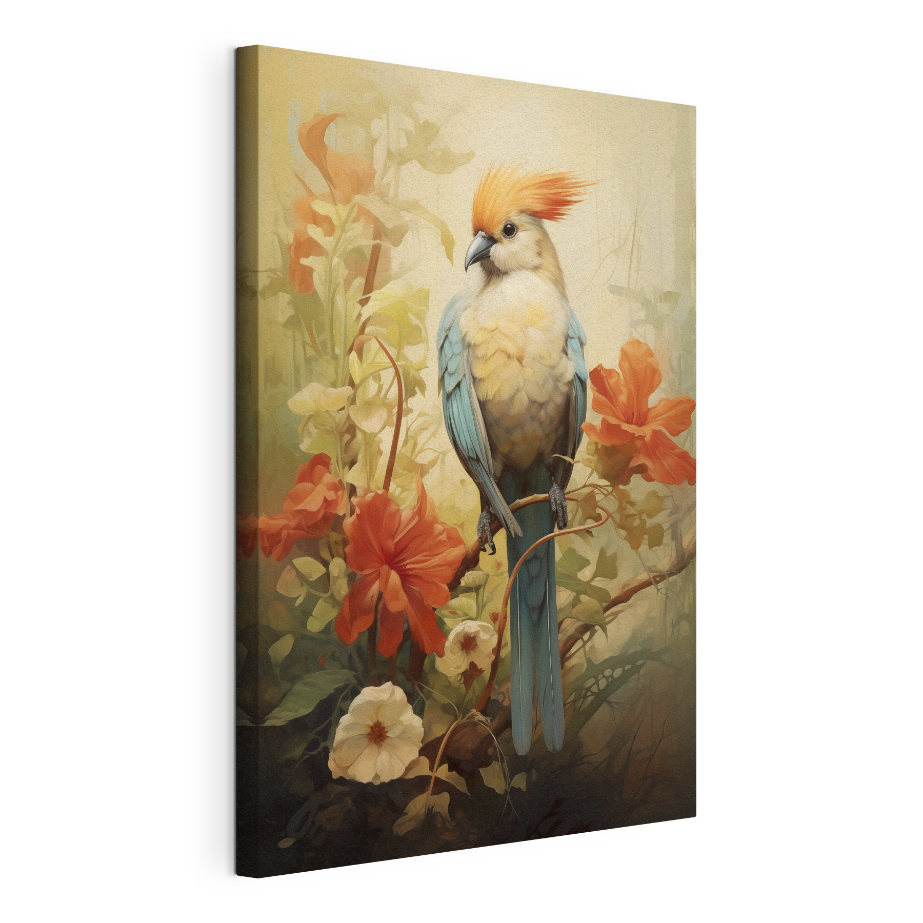 Bird sitting on a branch with flowers Bird sitting on a branch with flowers