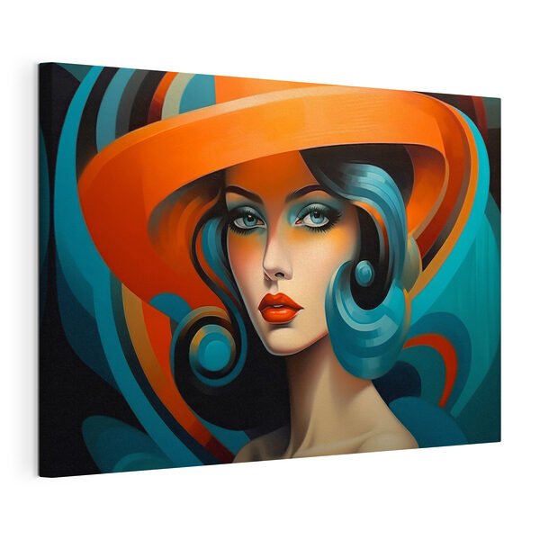 Cuadros Mujer con el pelo azul y un sombrero naranja (SKU: s41070) Cuadros Cuadros Mujer con el pelo azul y un sombrero naranja (SKU: s41070)