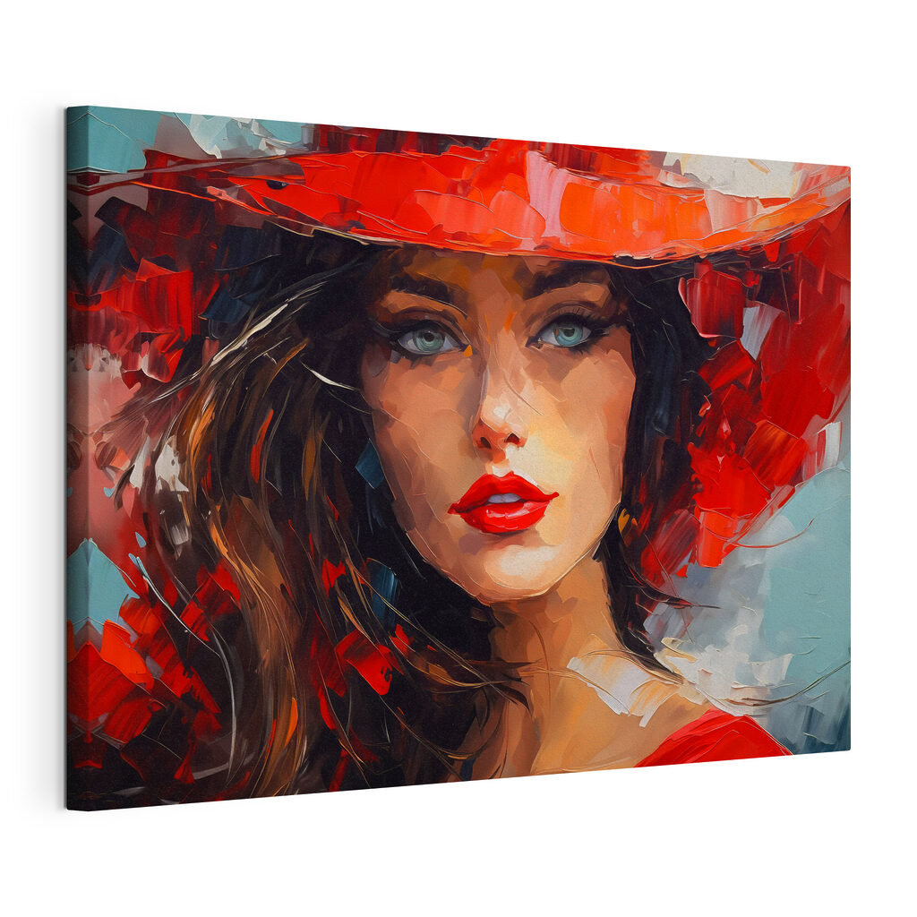 Painting of a woman wearing a red hat Painting of a woman wearing a red hat
