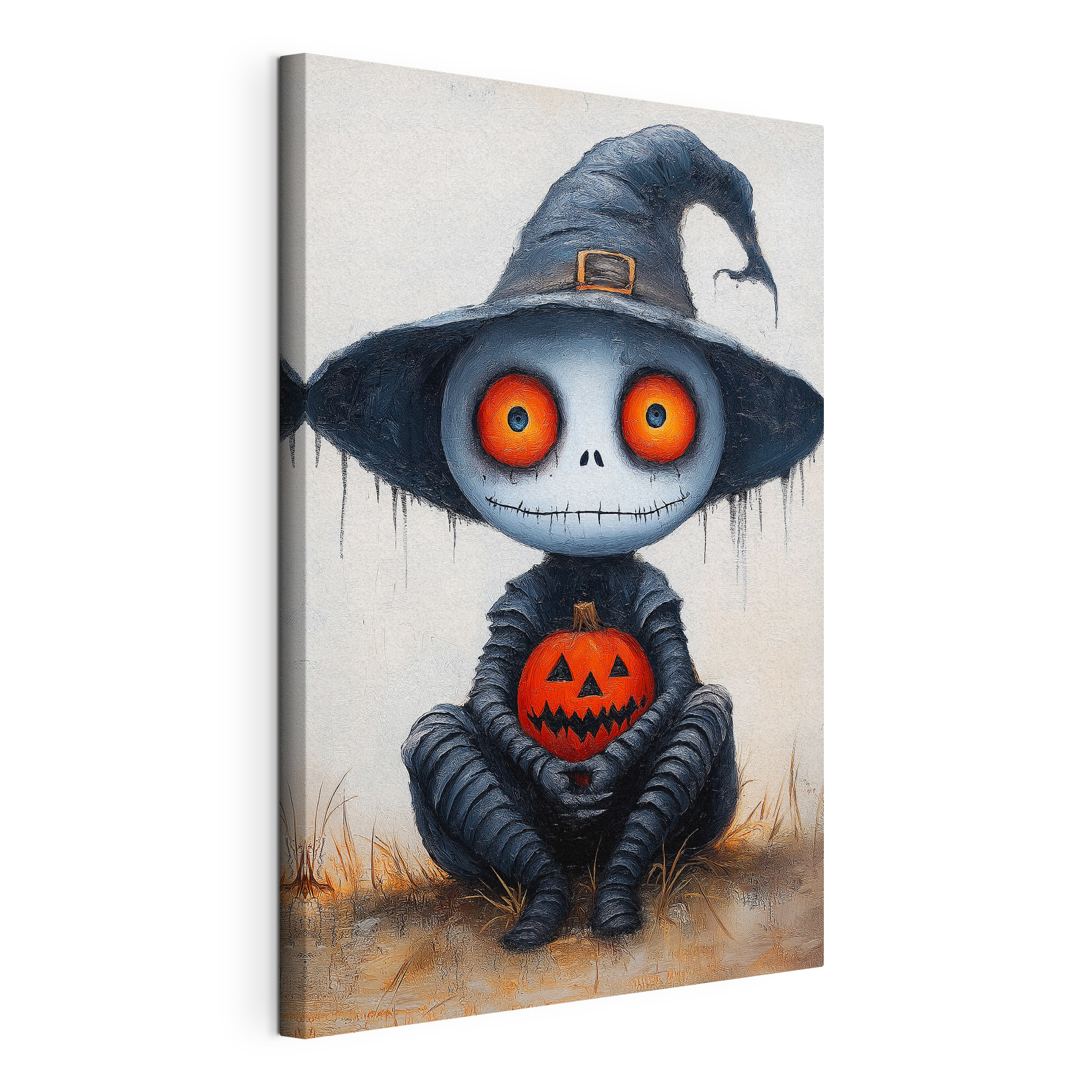Cartoon character in a person garment holding a pumpkin Cartoon character in a person garment holding a pumpkin