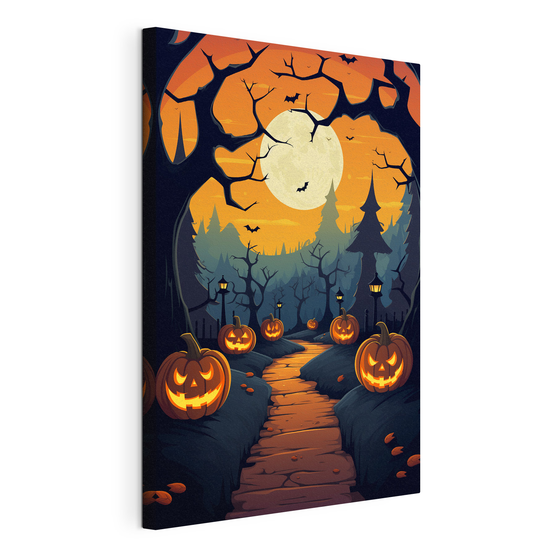 Cartoon of a path with pumpkins and trees Cartoon of a path with pumpkins and trees