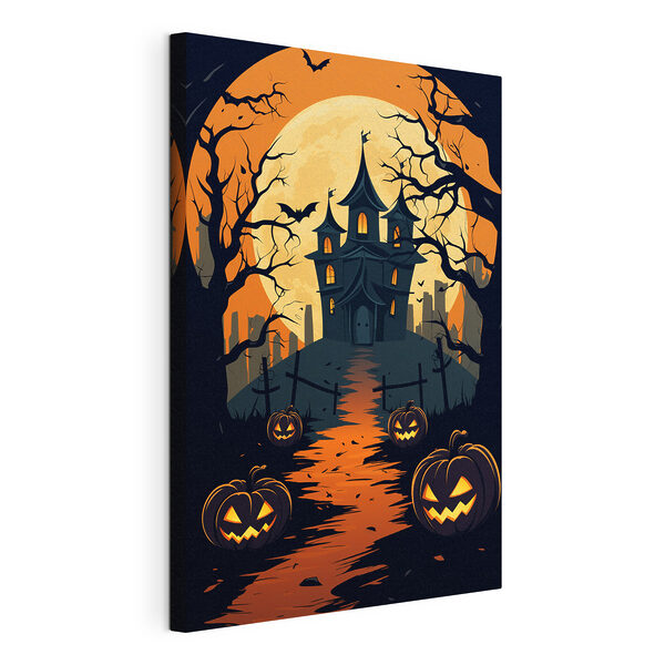 Dibujo de una casa con calabazas y árboles Cuadros Dibujo de una casa con calabazas y árboles