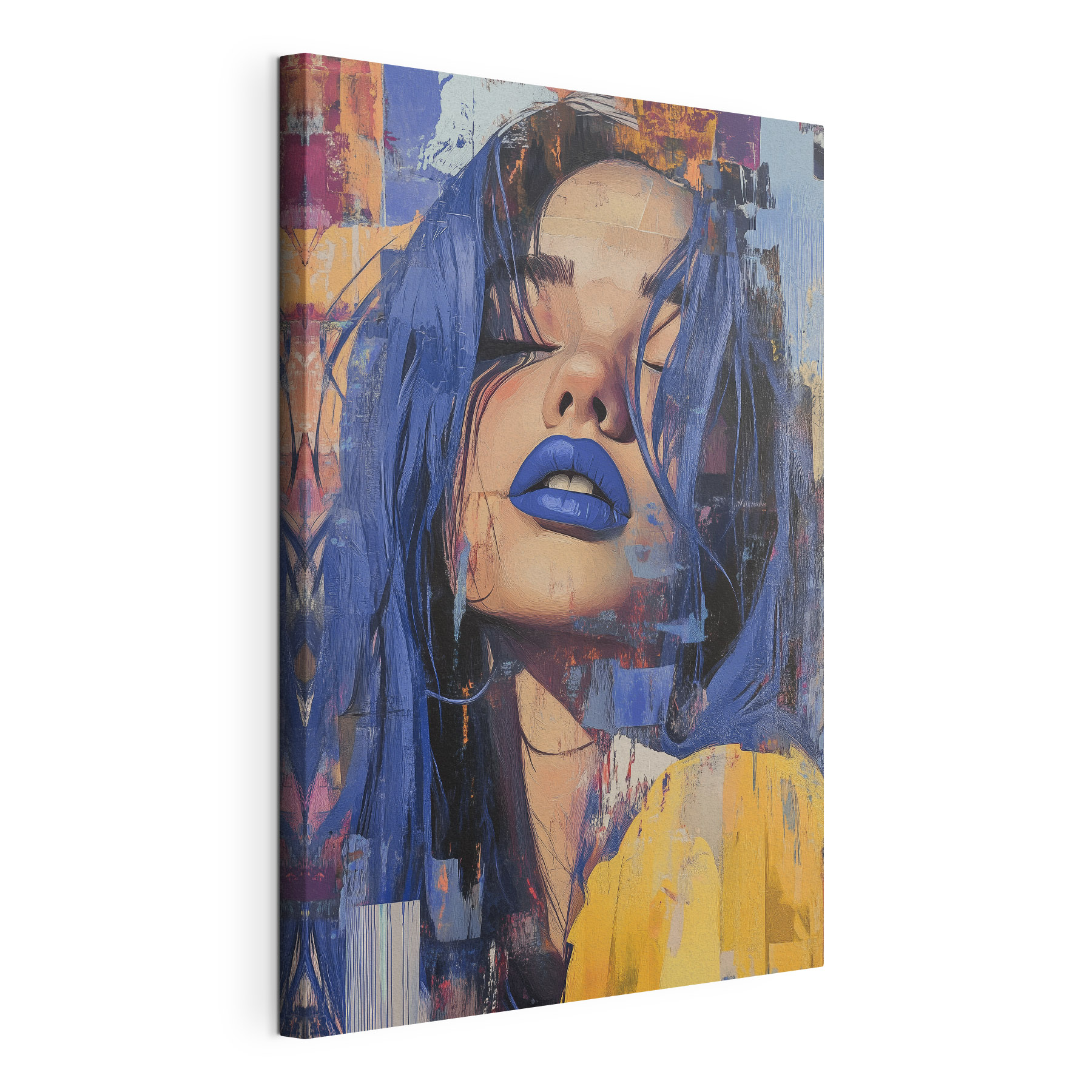 Woman with blue hair and blue lipstick