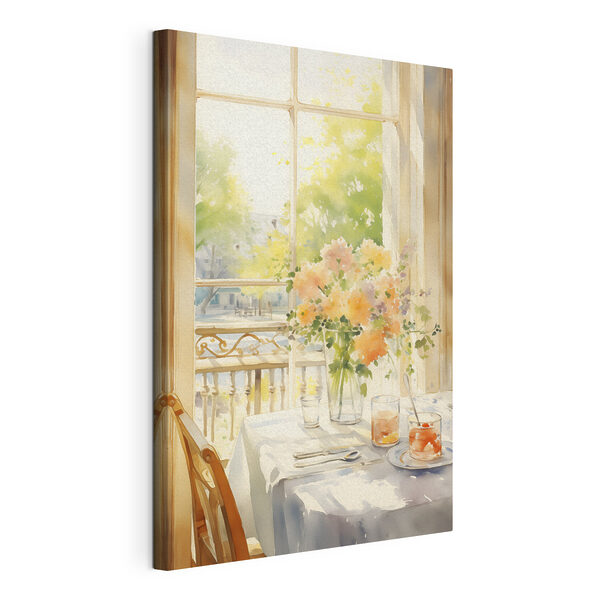 Cuadros Acuarela de una mesa con flores y vasos (SKU: s41165) Cuadros Cuadros Acuarela de una mesa con flores y vasos (SKU: s41165)