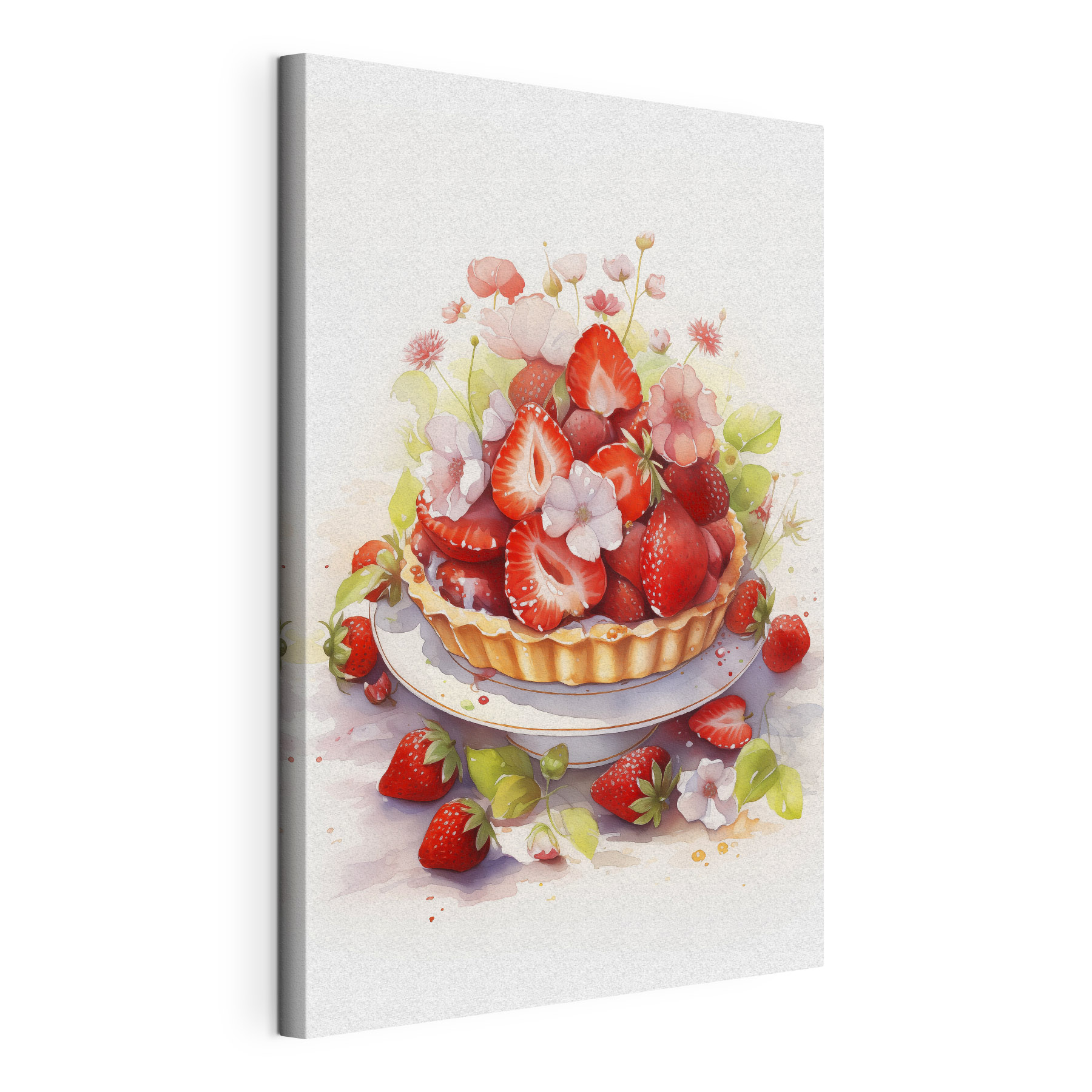 Watercolor of a pie with strawberries and flowers Watercolor of a pie with strawberries and flowers