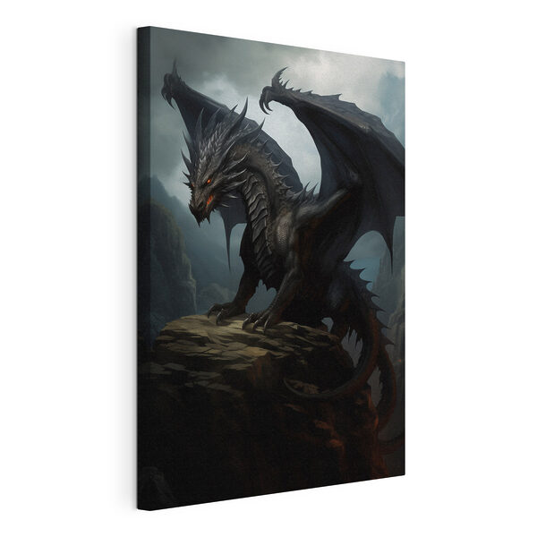 Un dragón negro sobre una roca Cuadros Un dragón negro sobre una roca