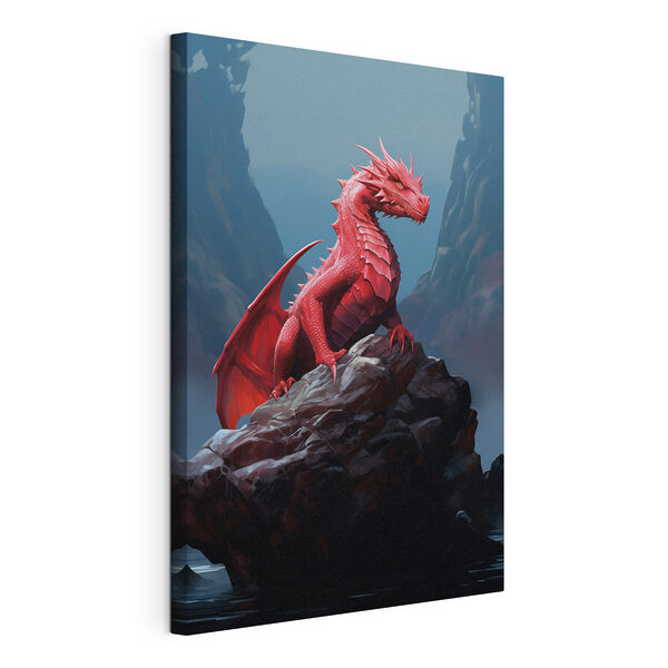 Un dragón rojo sobre una roca Cuadros Un dragón rojo sobre una roca