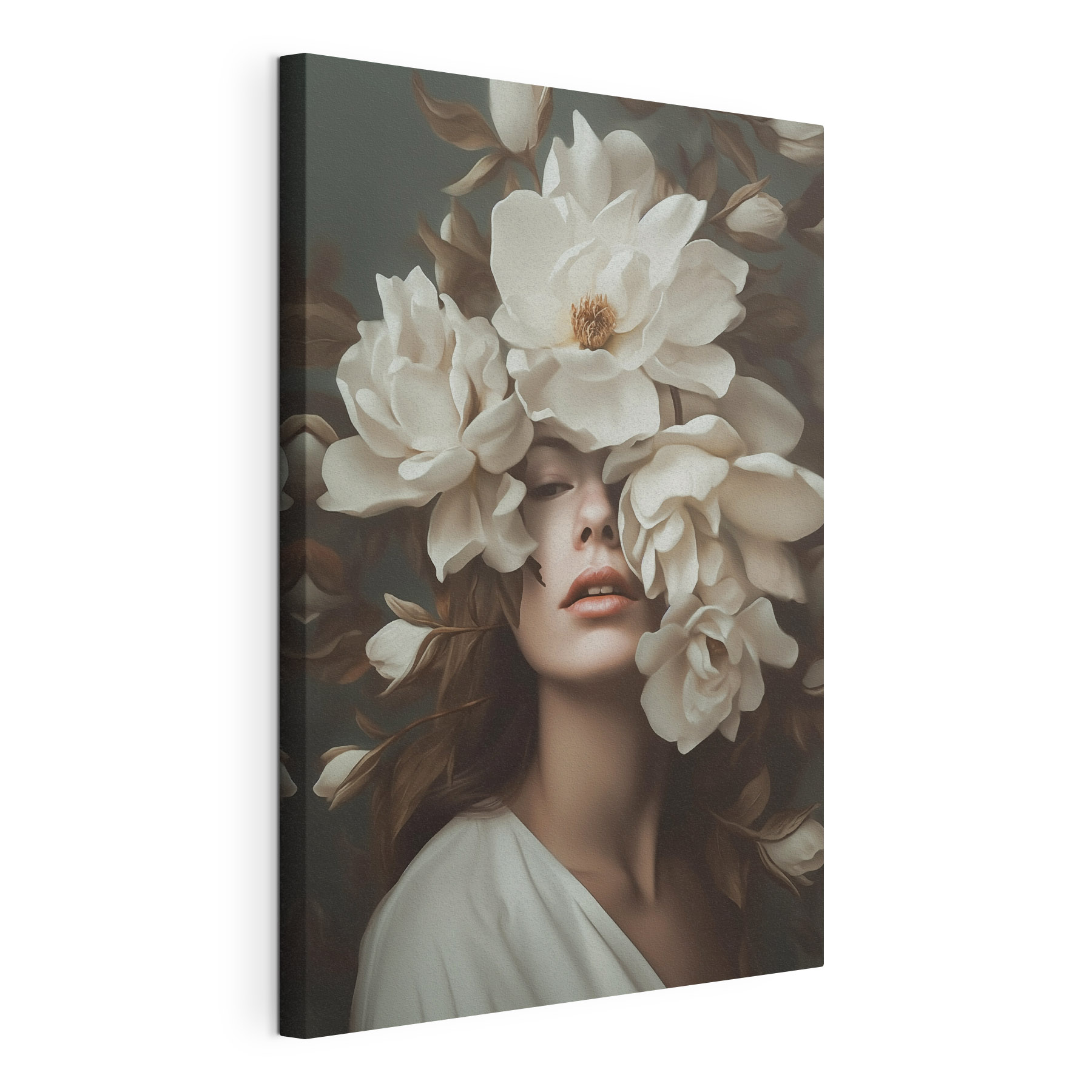 Woman with flowers around her face Woman with flowers around her face