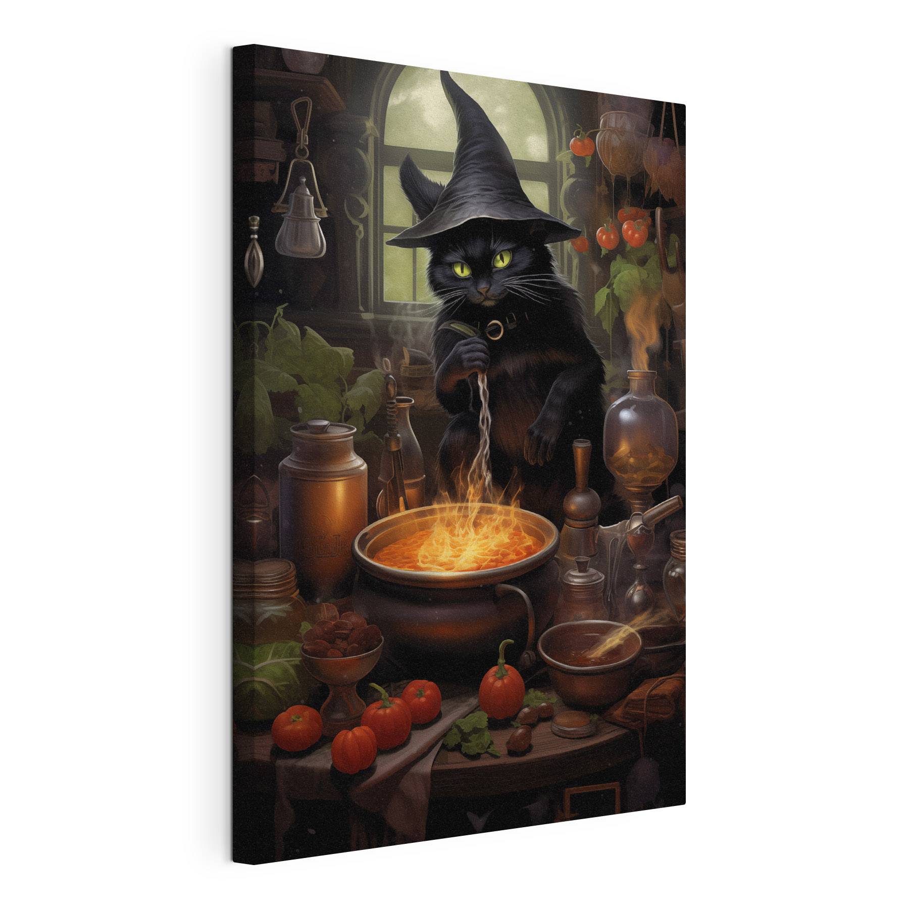 Cat in a person hat cooking a pot of food Cat in a person hat cooking a pot of food