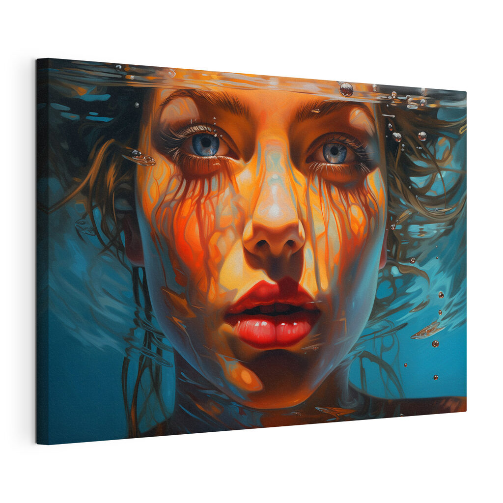 Woman under water with water droplets Woman under water with water droplets