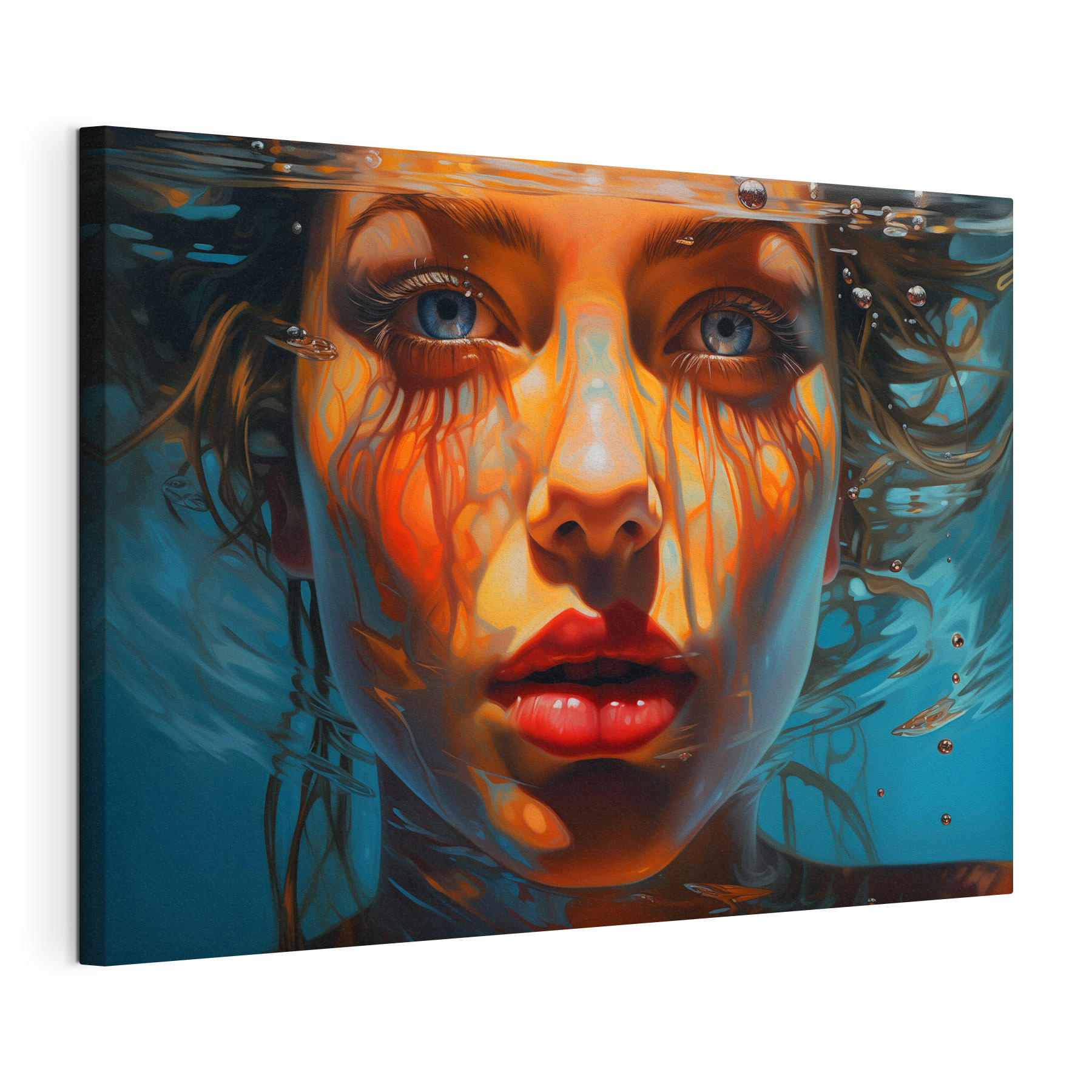 Woman under water with water droplets Woman under water with water droplets