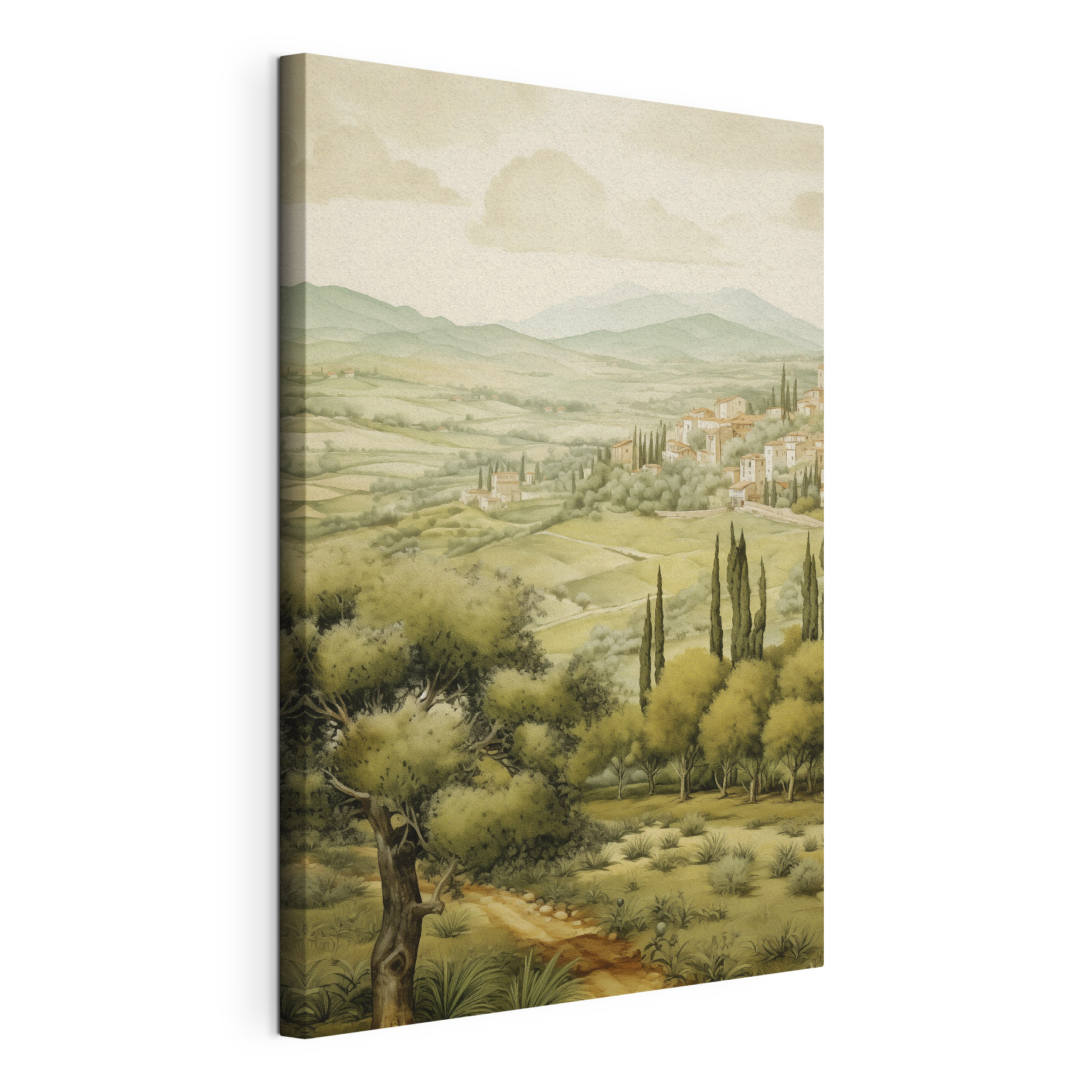 Landscape with trees and buildings