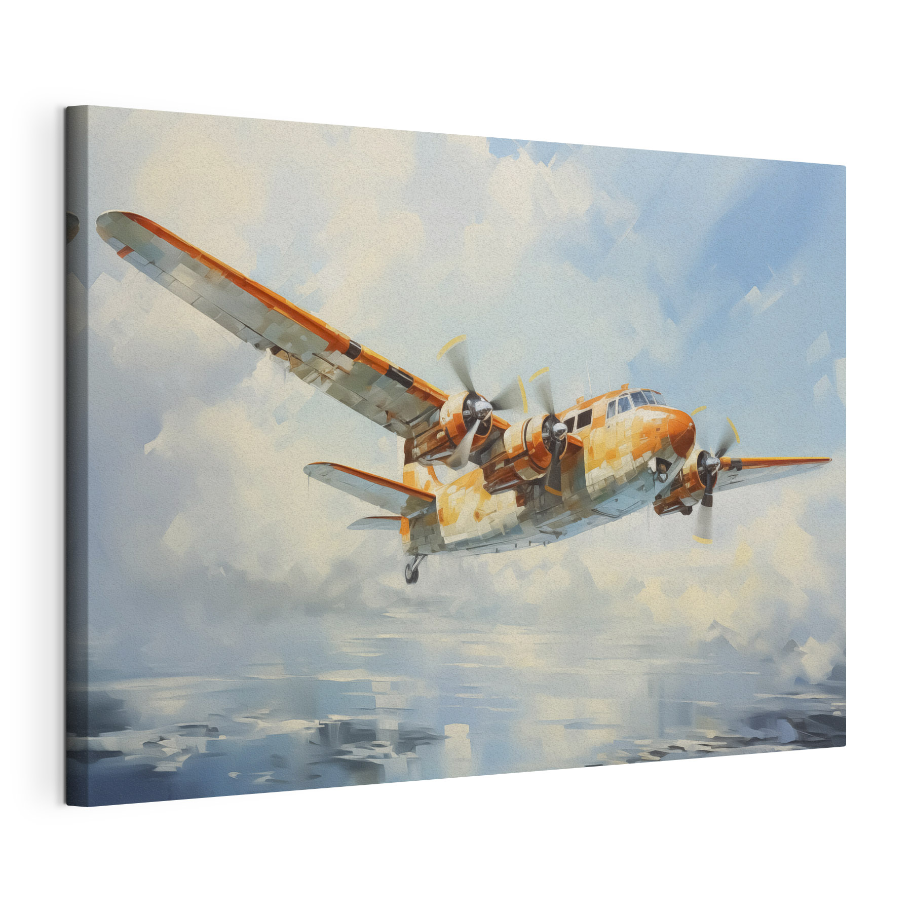 An orange and white airplane flying in the sky An orange and white airplane flying in the sky