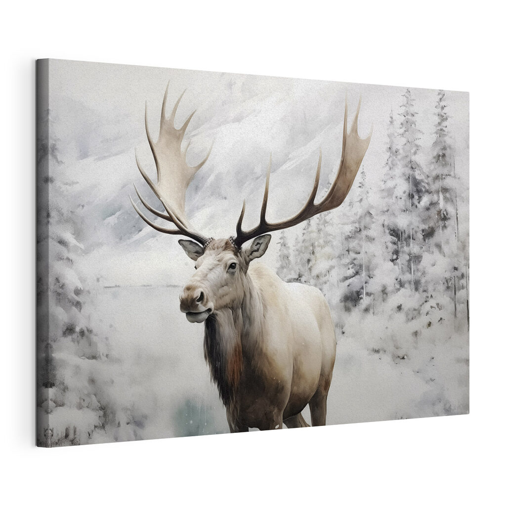 Moose with large antlers standing in a snowy forest Moose with large antlers standing in a snowy forest