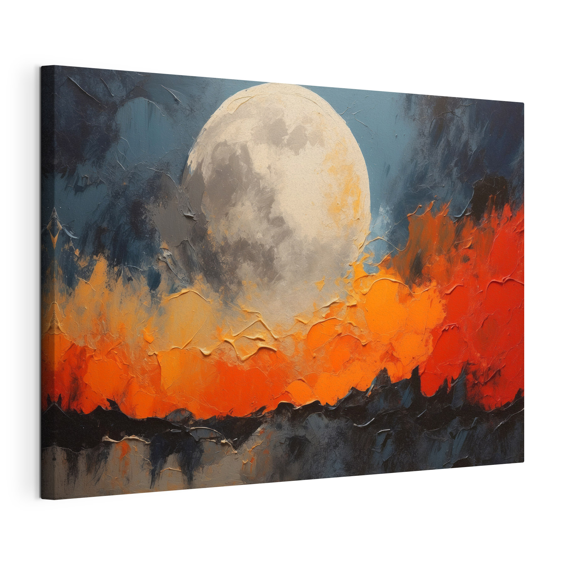 Painting of a moon and fire