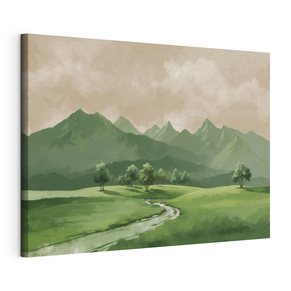 River running through a valley with trees and mountains River running through a valley with trees and mountains
