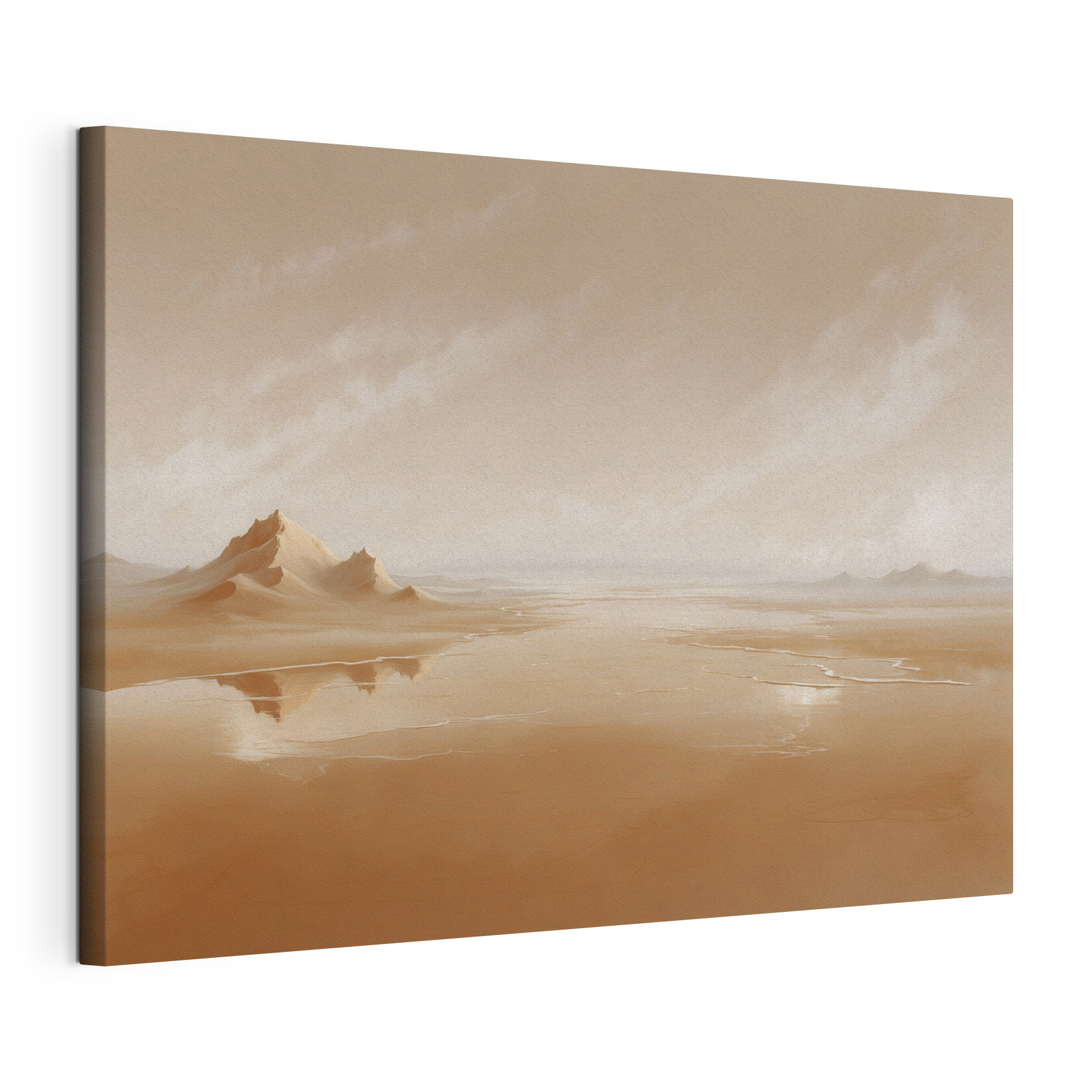 Sandy desert with mountains in the distance