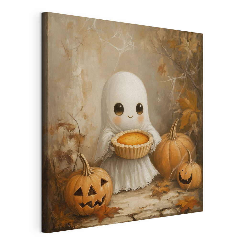 Painting of a ghost holding a pie Painting of a ghost holding a pie