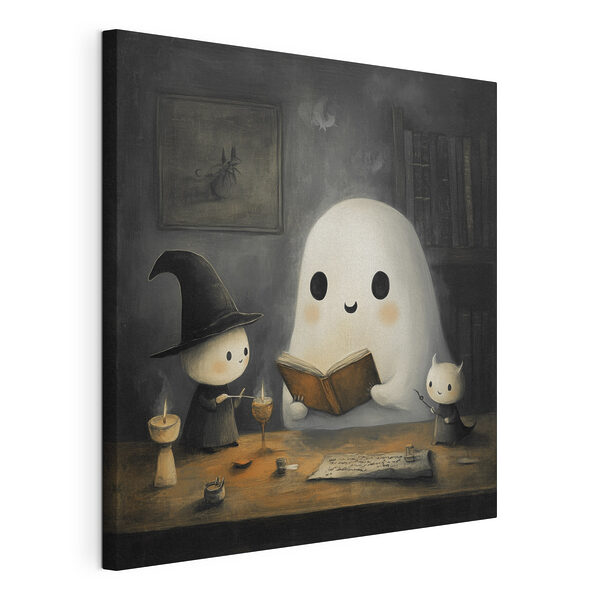 Un fantasma leyendo un libro con dos personitas Cuadros Un fantasma leyendo un libro con dos personitas
