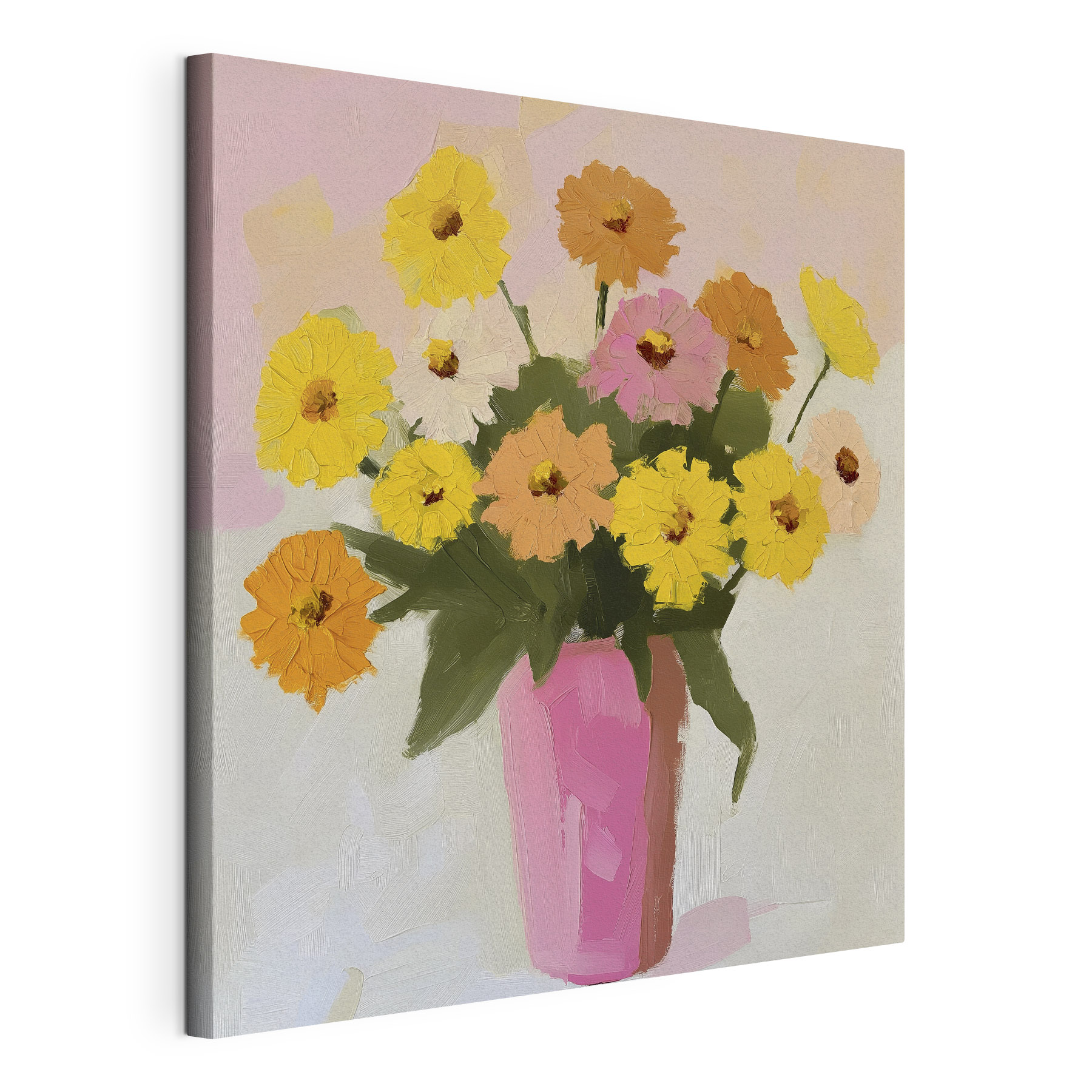 Painting of flowers in a pink vase Painting of flowers in a pink vase
