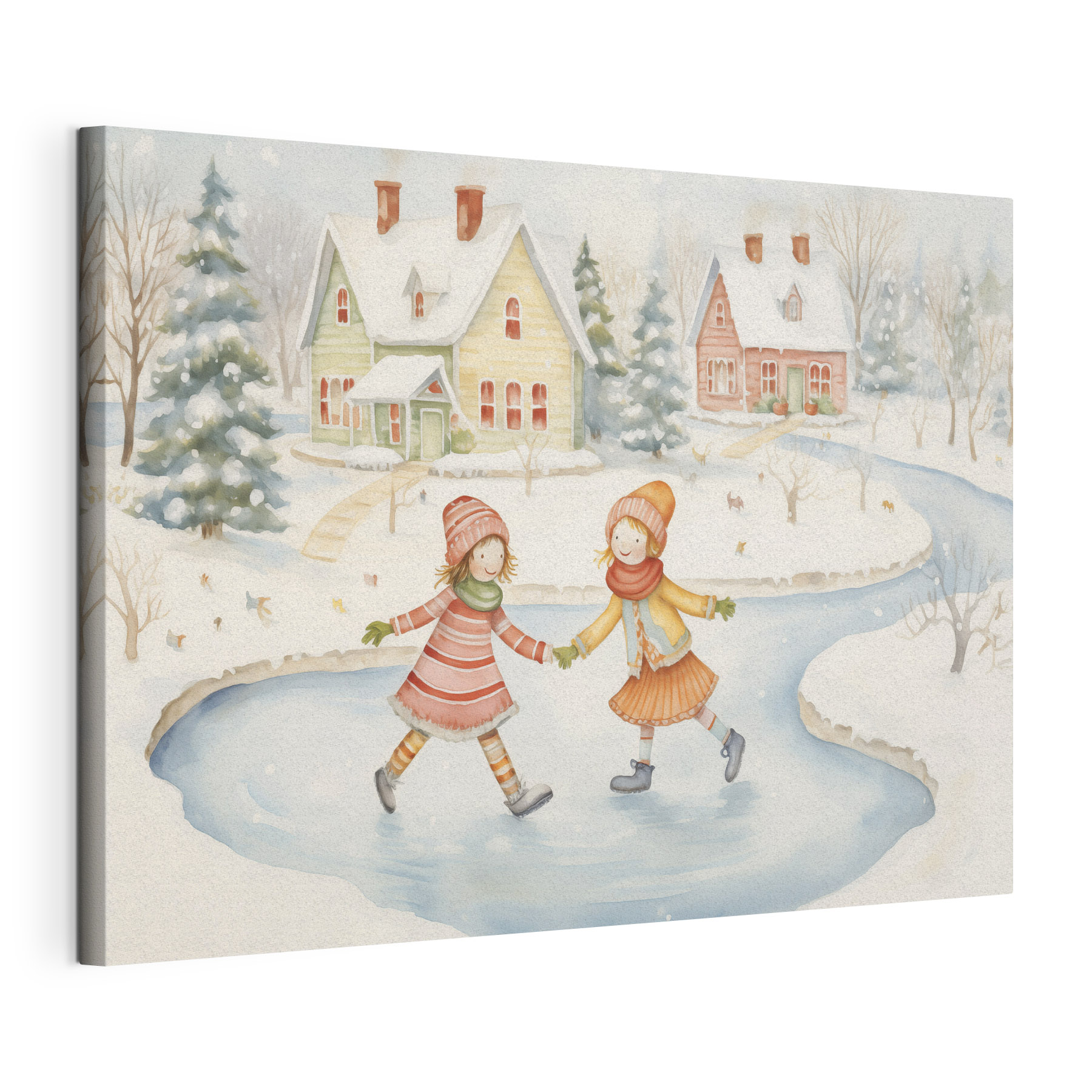 Couple of girls ice skating in a snowy landscape