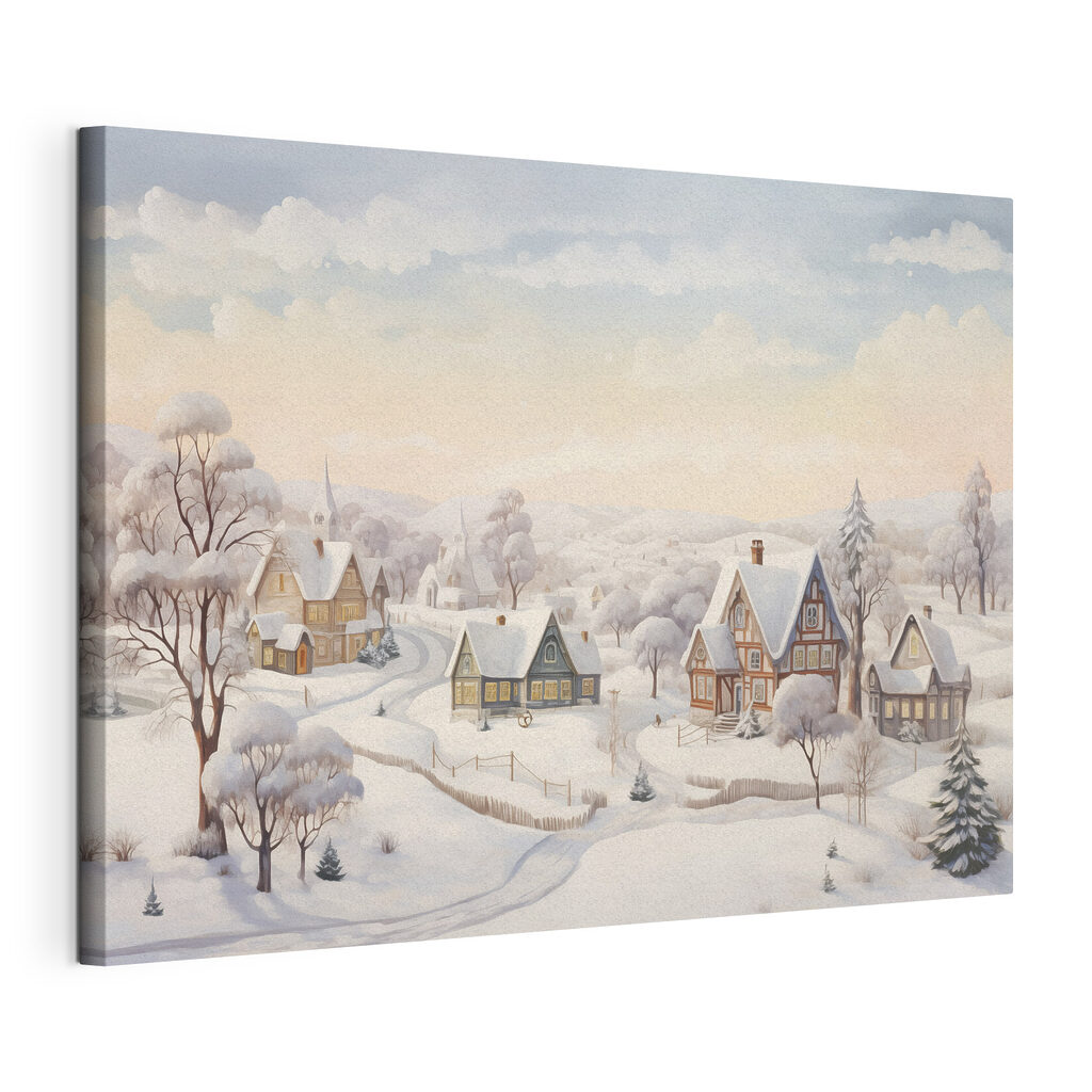 Snow covered village with houses and trees Snow covered village with houses and trees