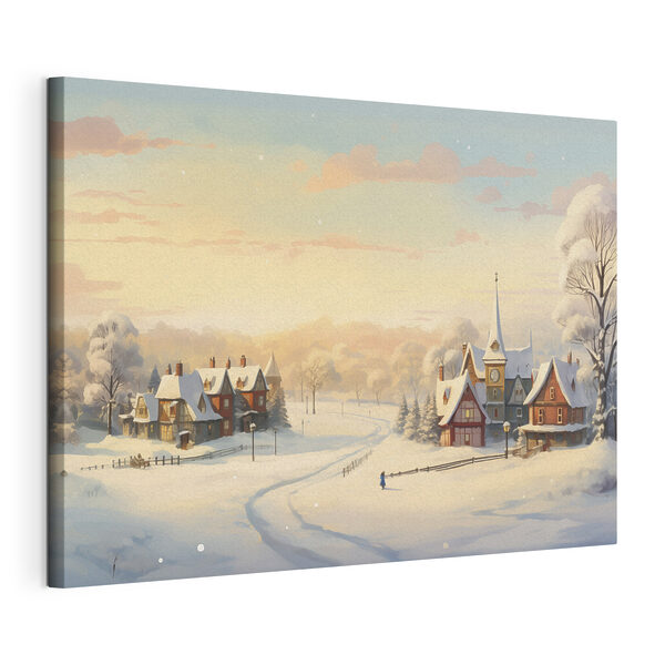 Cuadros Pueblo cubierto de nieve con una iglesia y una carretera (SKU: s41383) Cuadros Cuadros Pueblo cubierto de nieve con una iglesia y una carretera (SKU: s41383)