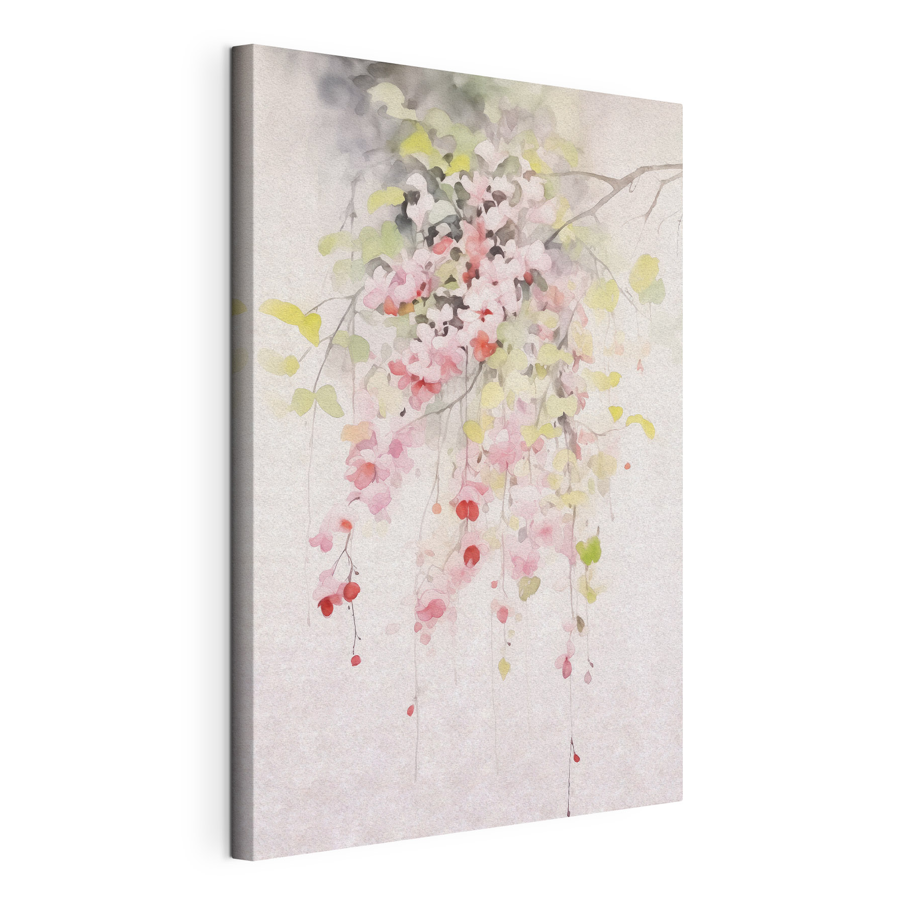Watercolor painting of pink flowers and green leaves Watercolor painting of pink flowers and green leaves