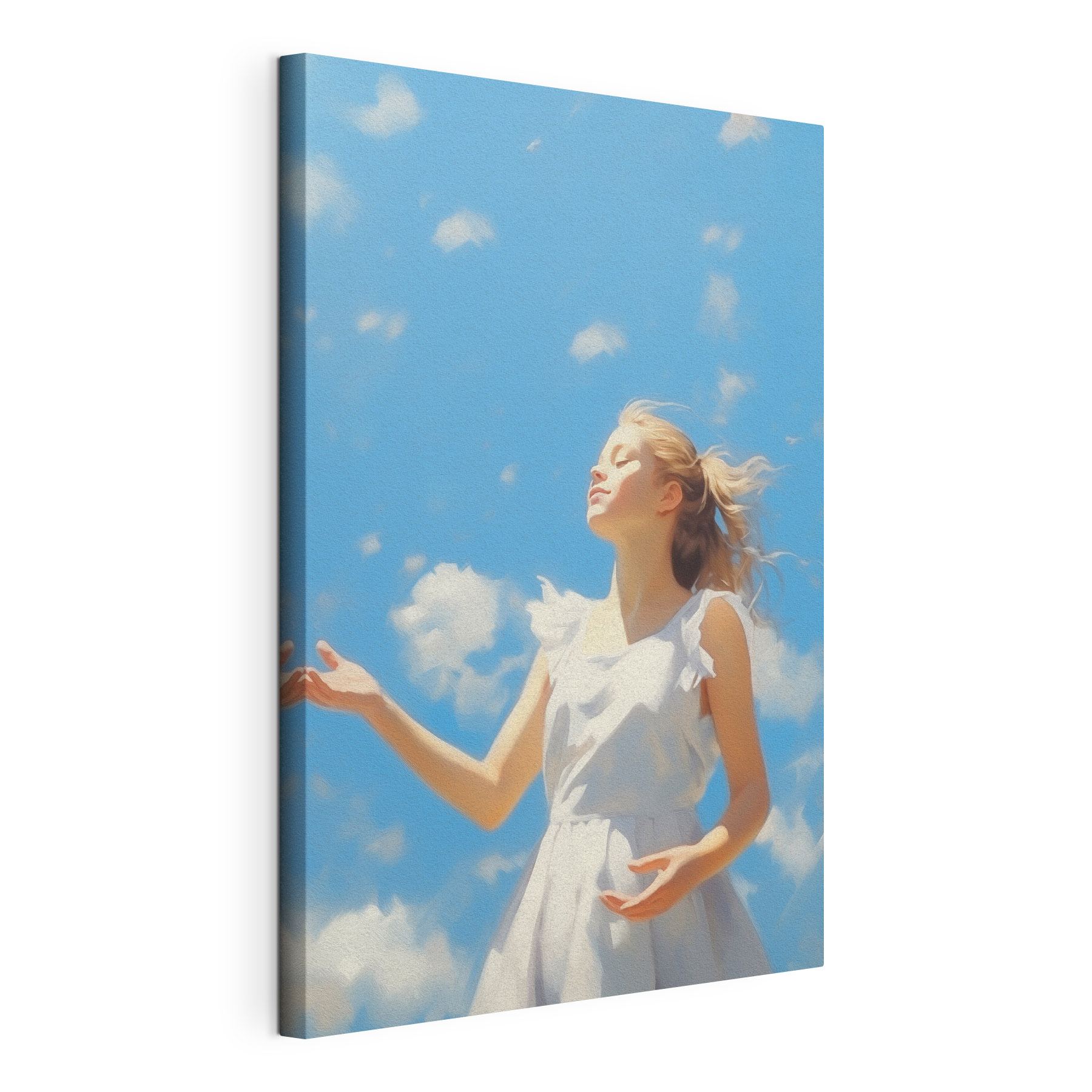 Woman in a white dress with her arms out in the air Woman in a white dress with her arms out in the air