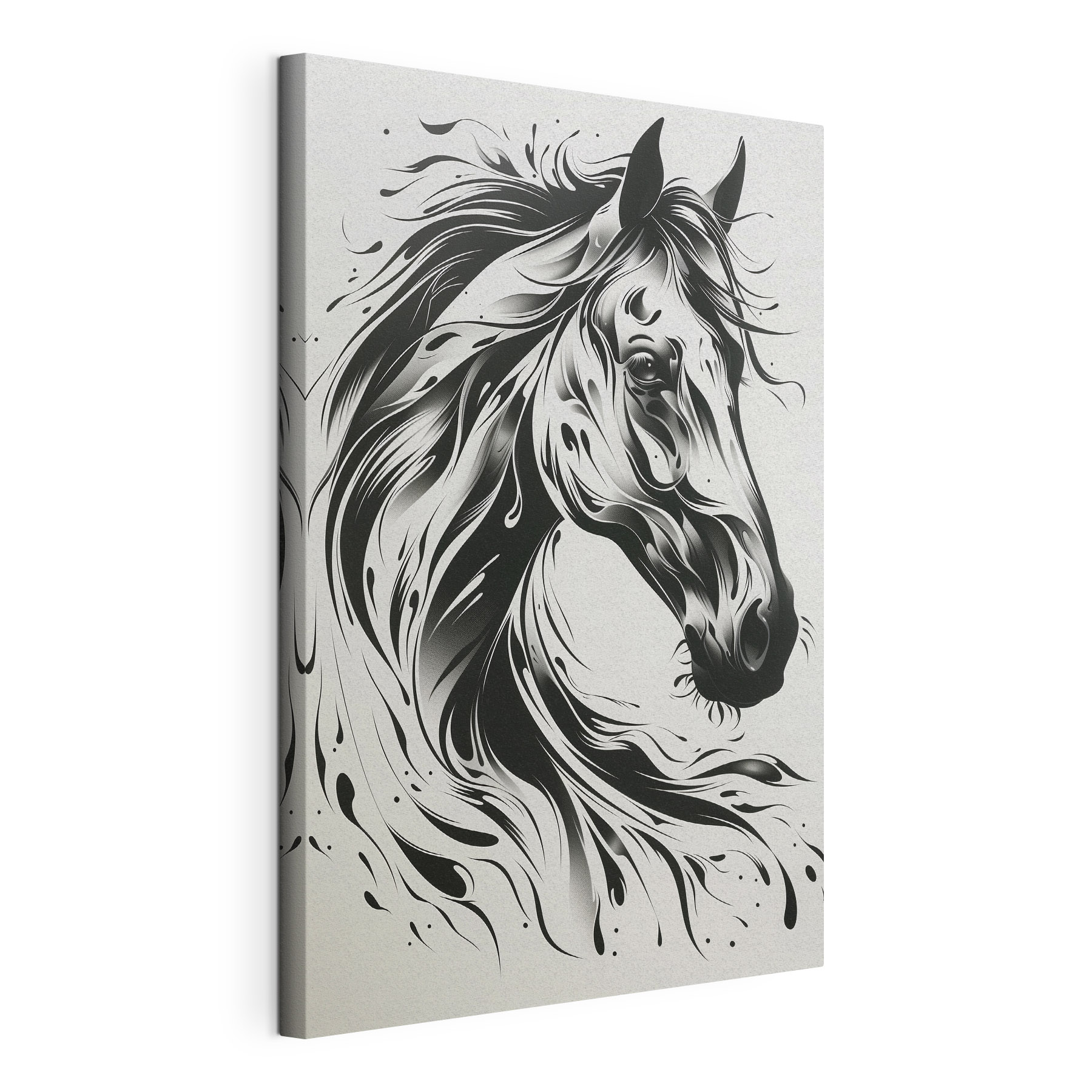 Black and white drawing of a horse