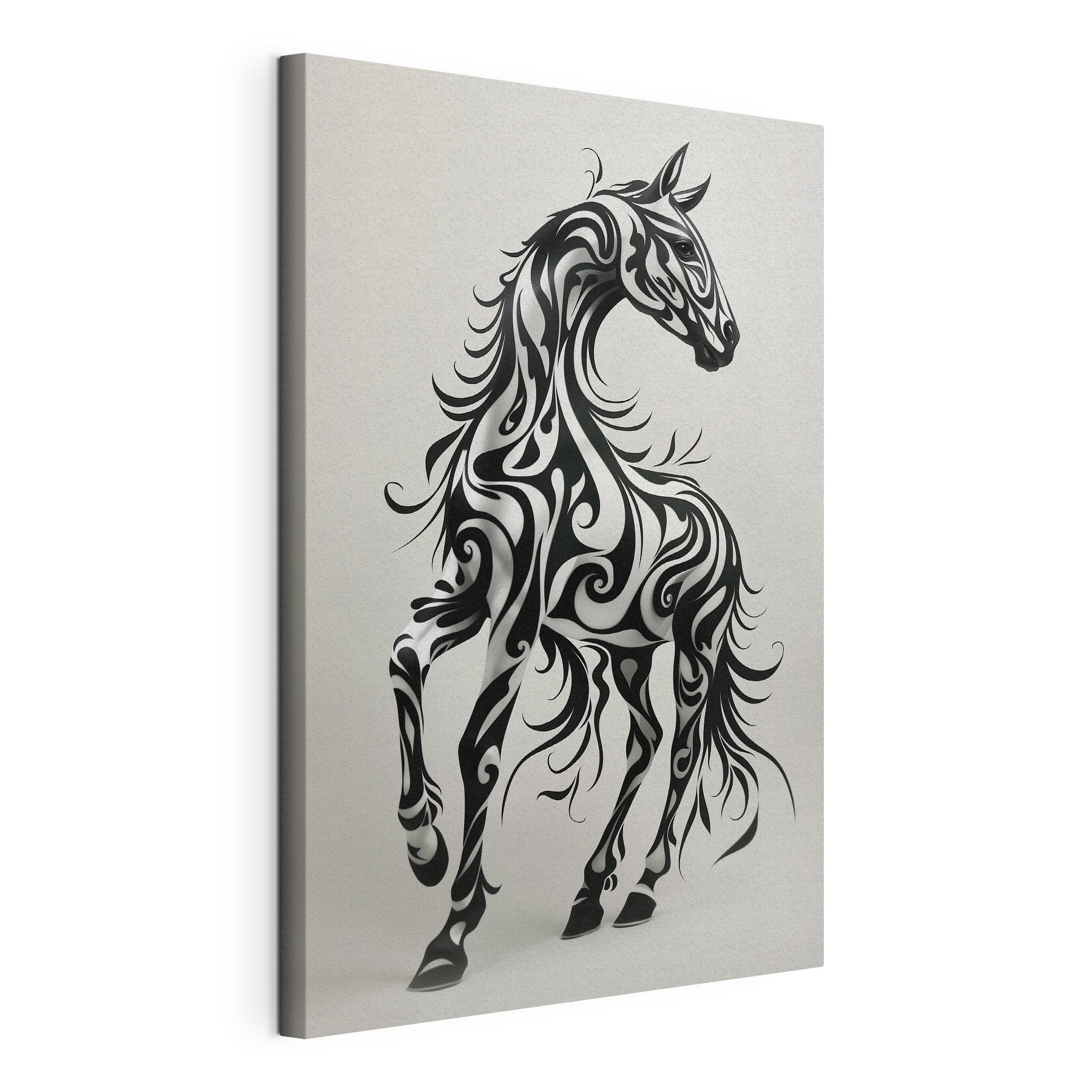 Black and white horse with swirls