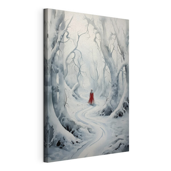 Cuadros Una persona con una capa roja caminando por un bosque nevado (SKU: s41438) Cuadros Cuadros Una persona con una capa roja caminando por un bosque nevado (SKU: s41438)