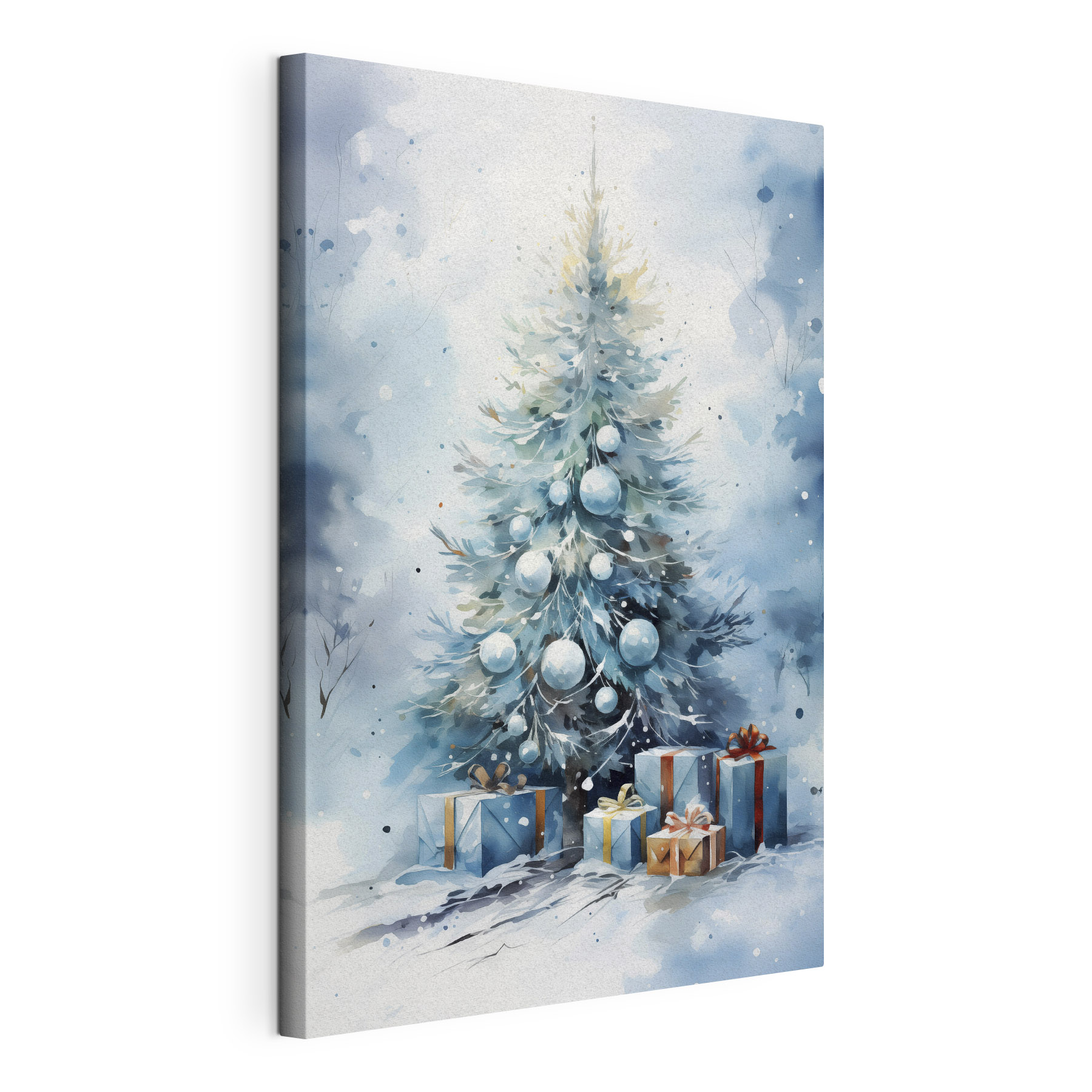 Watercolor of a christmas tree with presents Watercolor of a christmas tree with presents