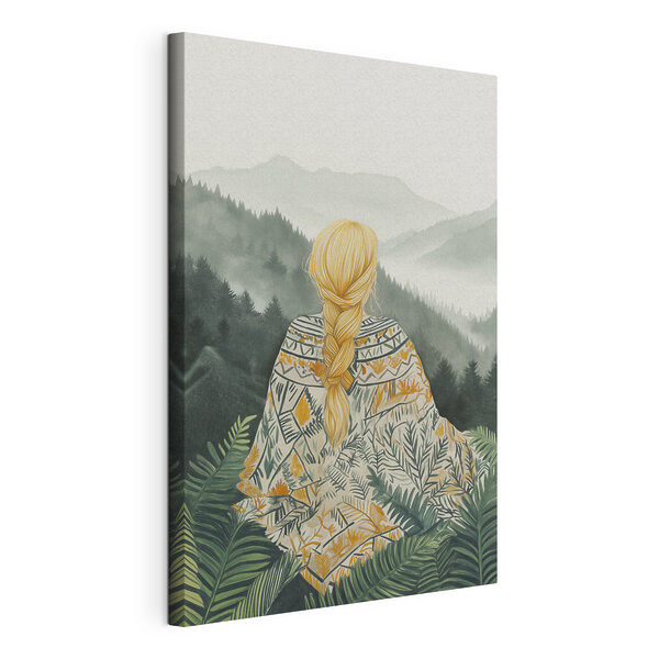 Cuadros Una mujer sentada en un bosque contemplando las montañas (SKU: s41452) Cuadros Cuadros Una mujer sentada en un bosque contemplando las montañas (SKU: s41452)