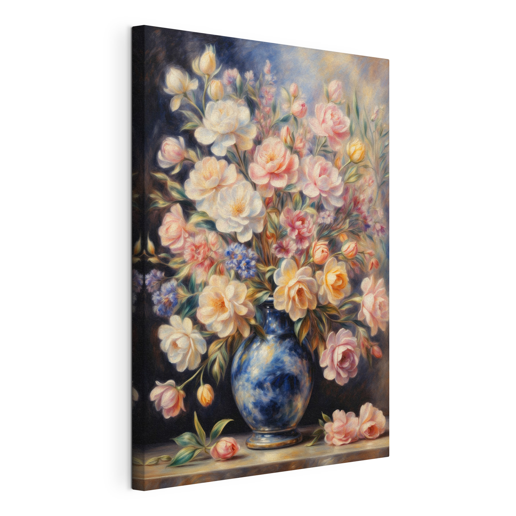 Painting of flowers in a blue vase Painting of flowers in a blue vase