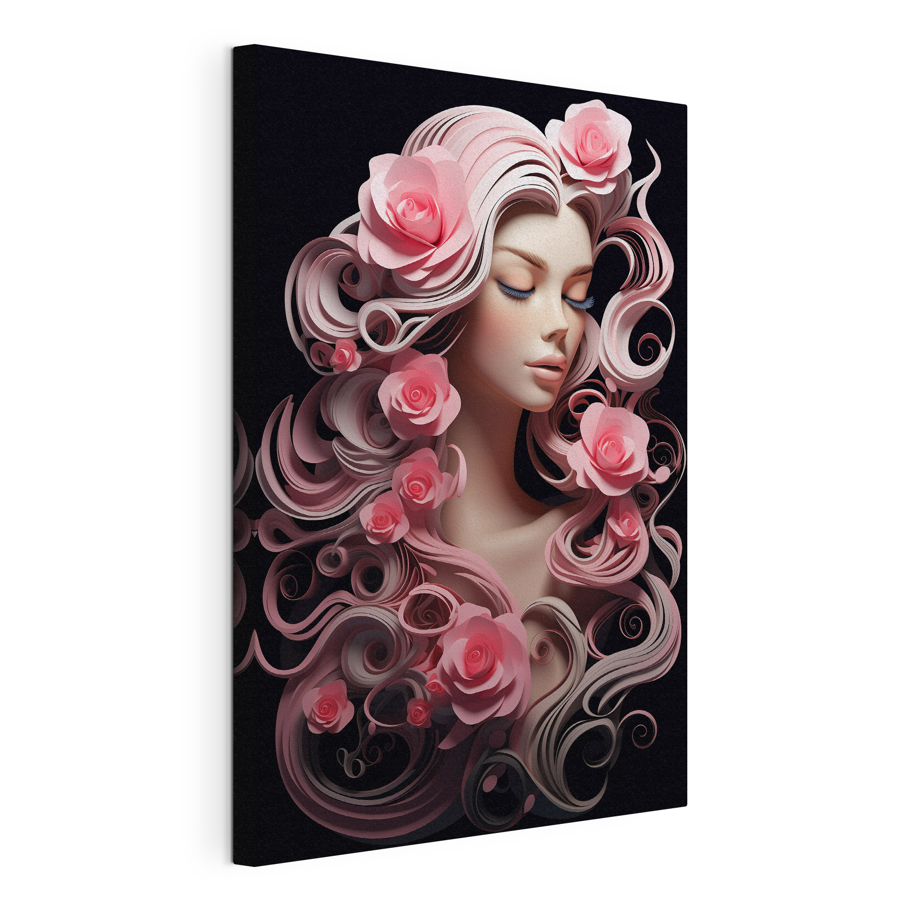 Woman with pink flowers and long hair