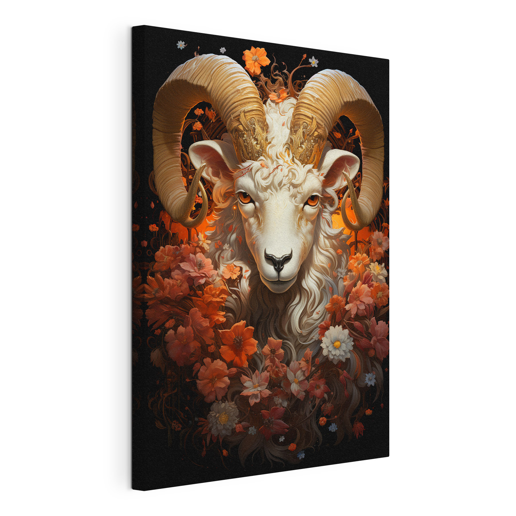 Painting of a ram with flowers Painting of a ram with flowers
