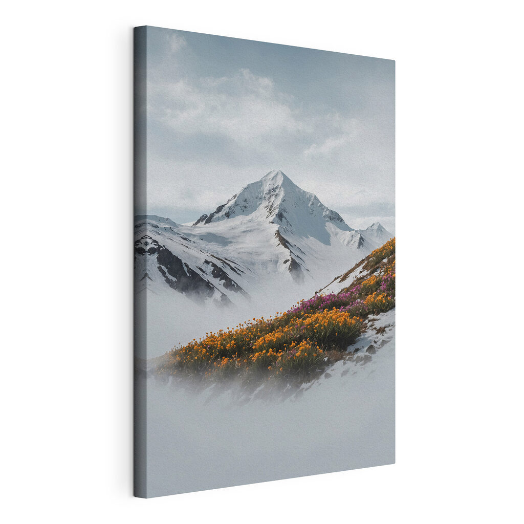 Mountain with snow and flowers