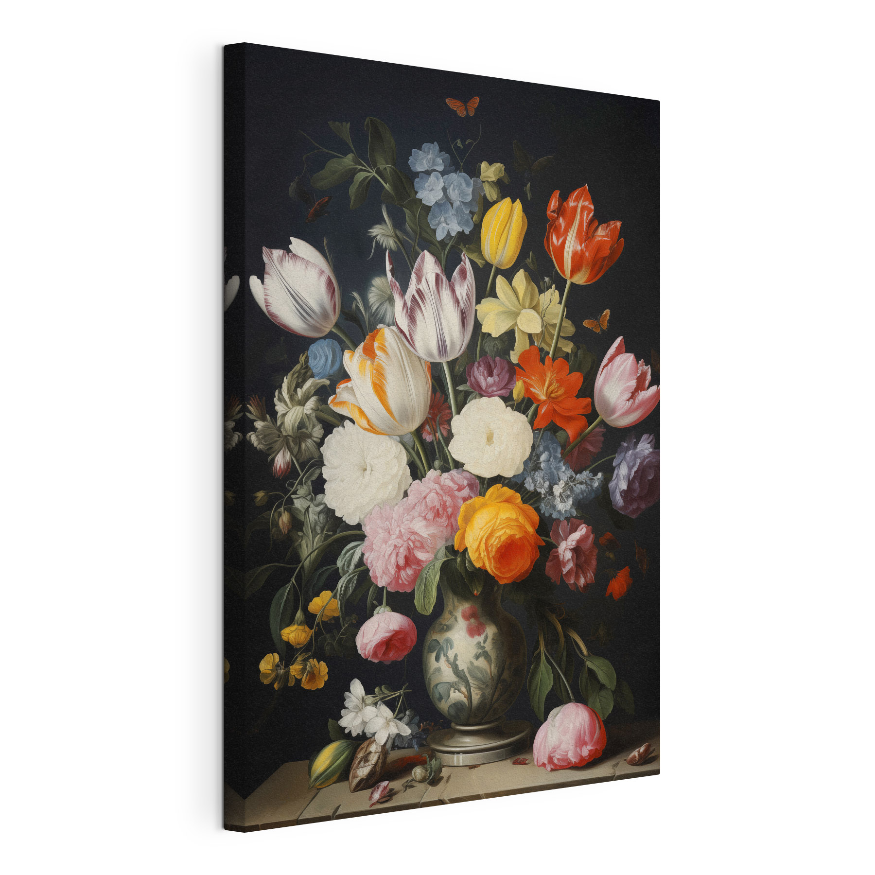 Vase of flowers with butterflies