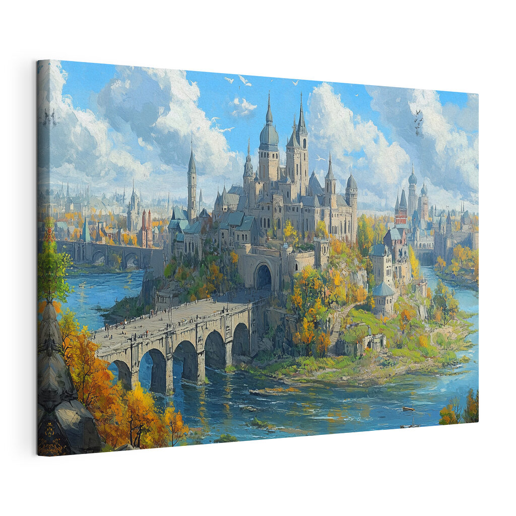 Castle on a hill with a bridge over water