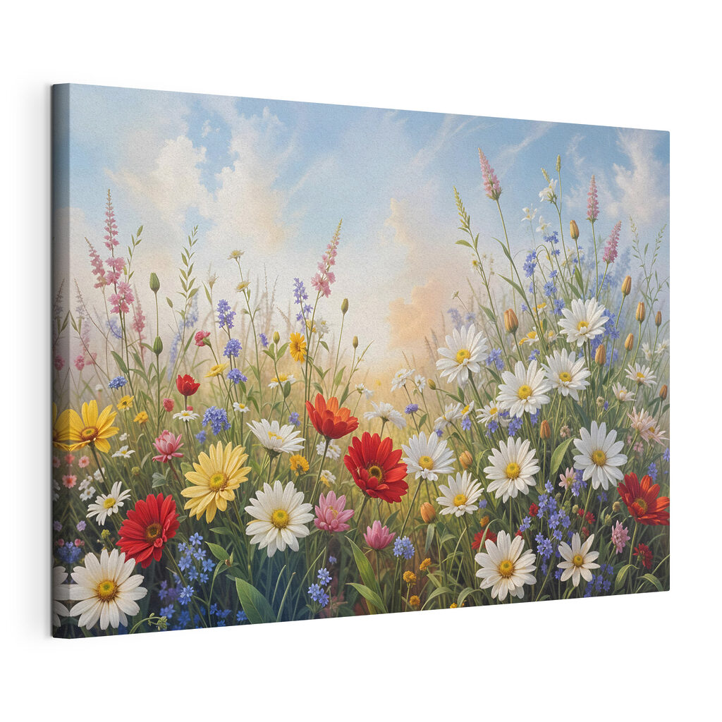 Field of flowers with blue sky and clouds Field of flowers with blue sky and clouds