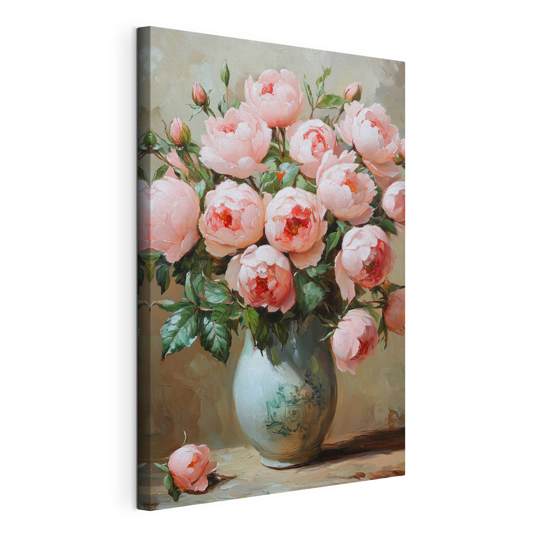 Painting of pink flowers in a vase