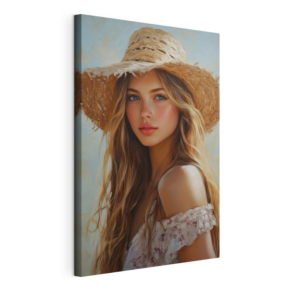 Woman wearing a straw hat Woman wearing a straw hat