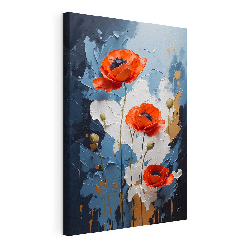 Painting of flowers on a blue and white background Painting of flowers on a blue and white background