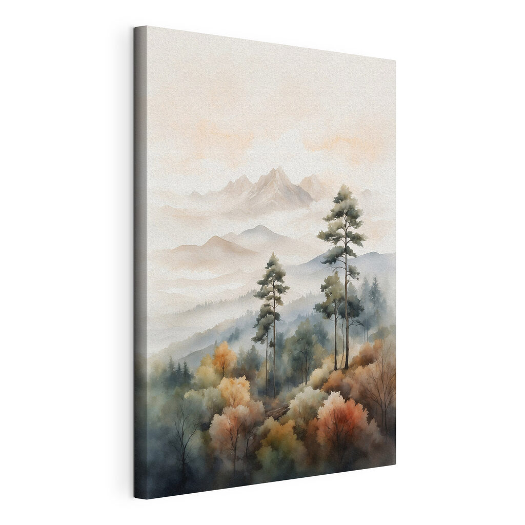 Watercolor painting of trees and mountains Watercolor painting of trees and mountains